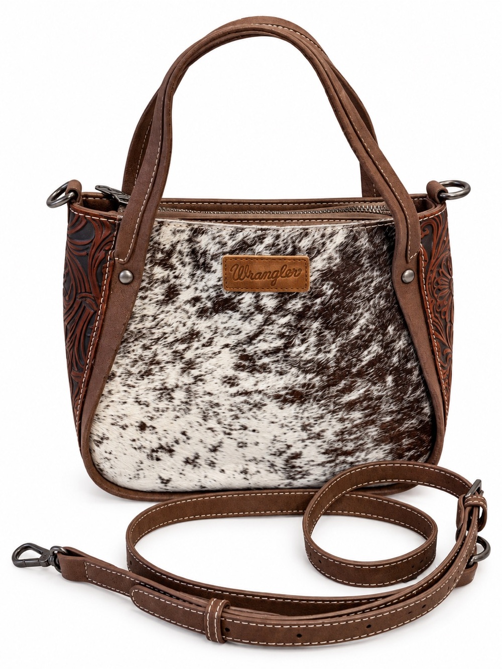 Wrangler Cowhide Tooled Leather Crossbody Satchel Bag Western Purse